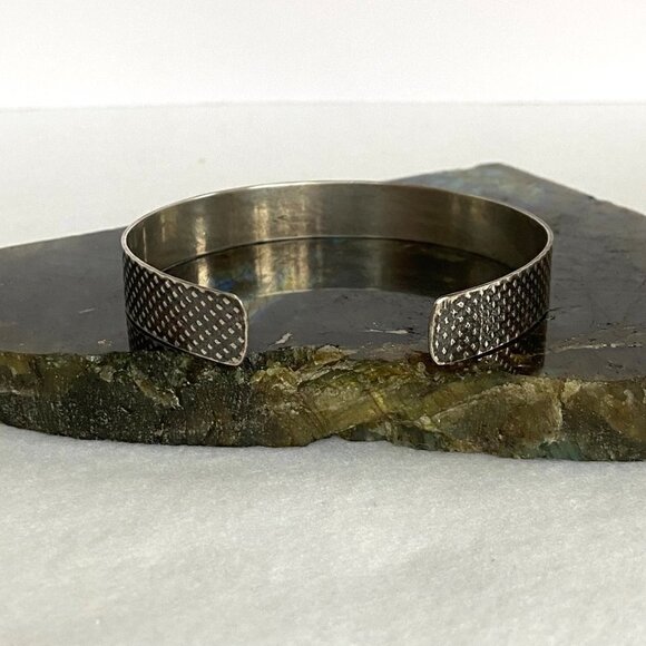 Oxidized Sterling Silver 925 Artisan A&M 10.5MM Textured Cuff Bracelet Sz 7.5" - Picture 6 of 16